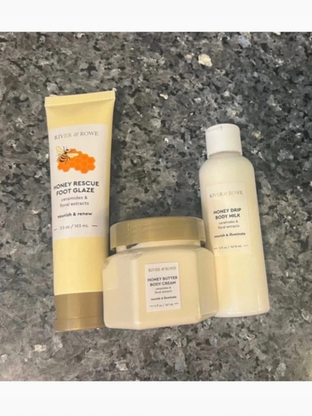 Set of 3 River & Rowe Honey Body Products Milk Cream Glaze New